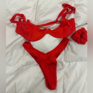 Oneone Swim Red Underwire Bikini with Scrunchie